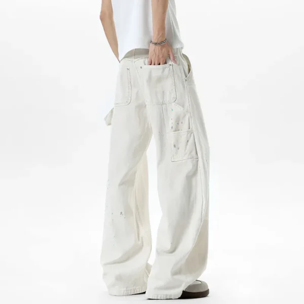 Splash Ink Contrast Patchwork Curved Knife Wide Leg Jeans - Image 5