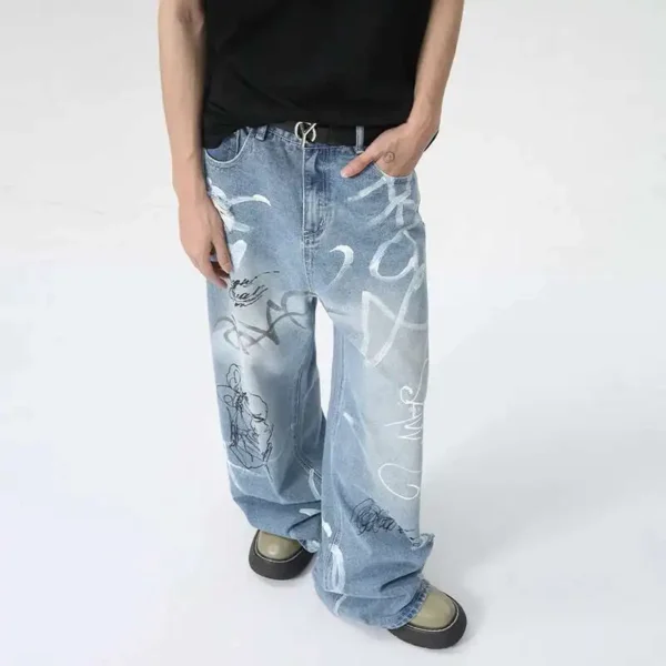 Baggy Jeans Graffiti Print Loose Fit Wide Leg Denim Streetwear - Image 5