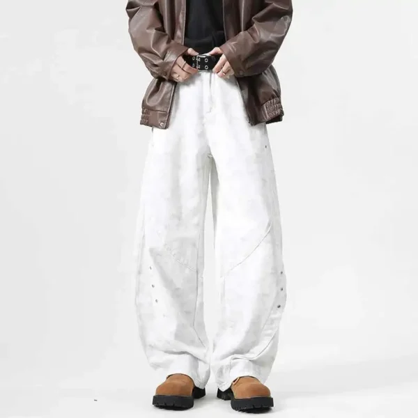 Solid Color Straight Machete Jeans - Image 4