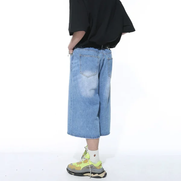 Contrast Color Washed Wide Leg Denim Jorts - Image 12