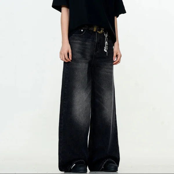 Solid Color Washed Straight Baggy Jeans - Image 5