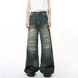 Baggy Jeans Distressed Hole Straight Wide Leg