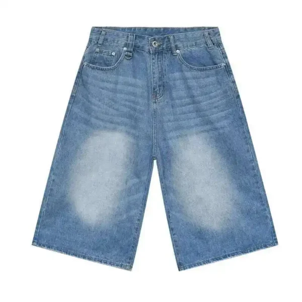 Calf Length Straight Wide Leg Denim Shorts - Image 10