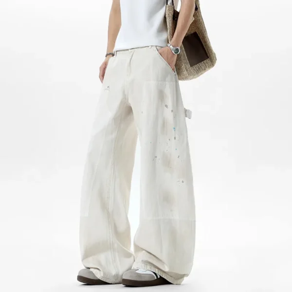 Splash Ink Contrast Patchwork Curved Knife Wide Leg Jeans - Image 4