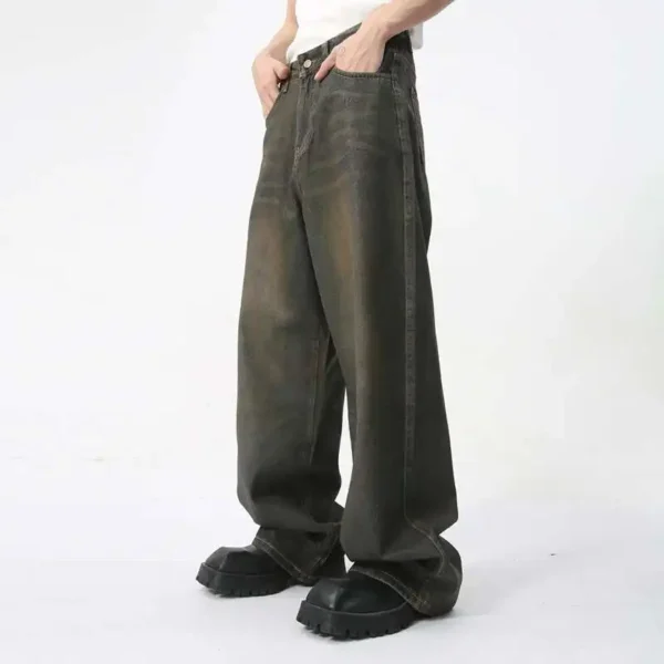 Retro Washed Straight Jeans with Zipper Opening - Image 2