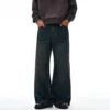 Solid Color Washed Wide Leg Jeans with Moustache Effect