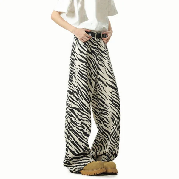 Stripe Pattern Contrast Straight Wide Leg Jeans - Image 3