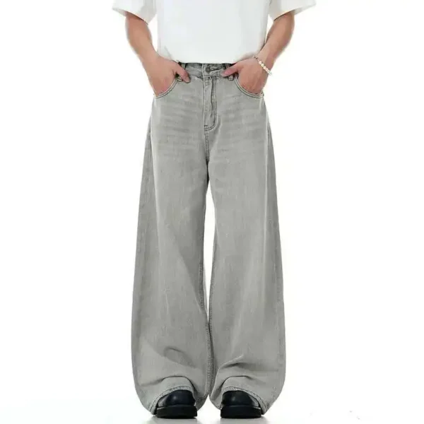Solid Color Washed Droop Straight Jeans - Image 3