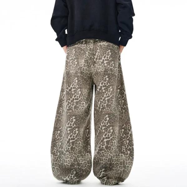 Leopard Print Curved Knife Wide Leg Jeans - Image 6