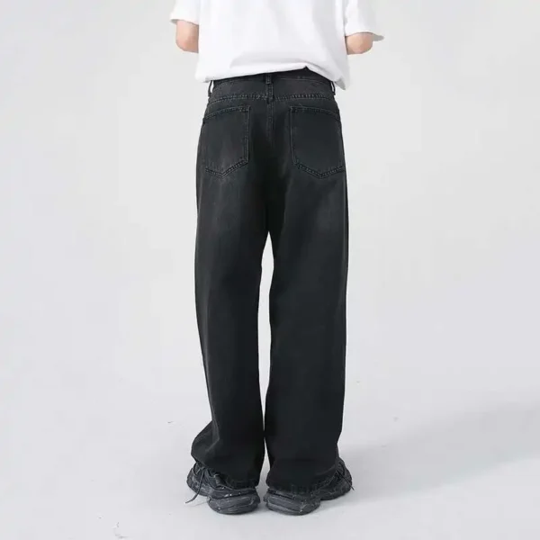 Black Gray Washed Straight Wide Leg Jeans - Image 4