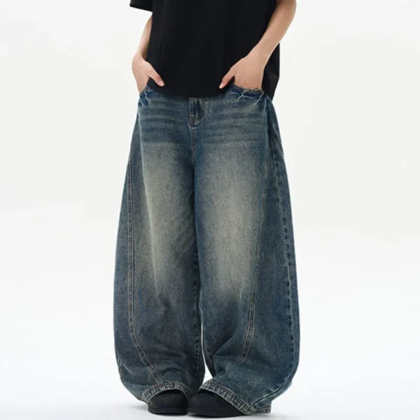 Washed Tie Flower Curved Knife Straight Jeans