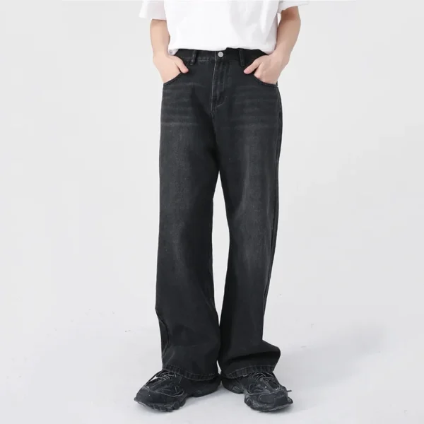 Black Gray Washed Straight Wide Leg Jeans - Image 2