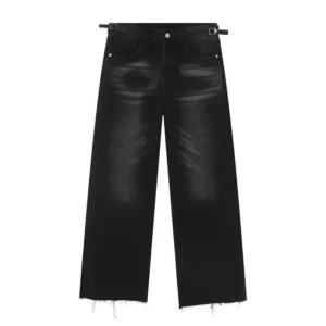 Vintage Washed Straight Jeans with Ragged Hem