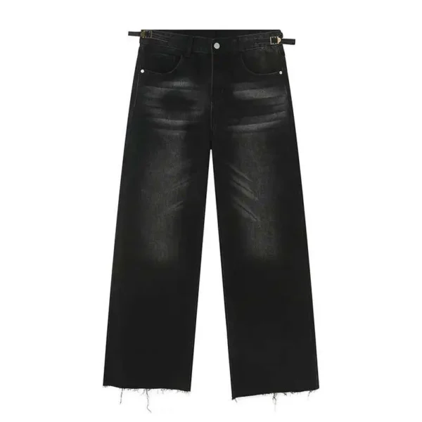 Vintage Washed Straight Jeans with Ragged Hem