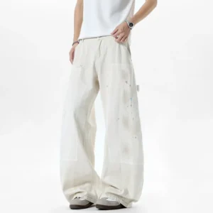 Alternative view of Splash Ink Contrast Patchwork Curved Knife Wide Leg Jeans