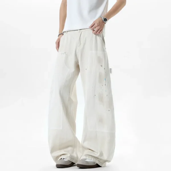 Splash Ink Contrast Patchwork Curved Knife Wide Leg Jeans - Image 2