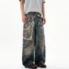 Chain Print Contrast Straight Loose Jeans