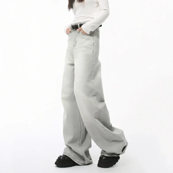 Cat Whisker Washed Straight Wide Leg Jeans - Image 4