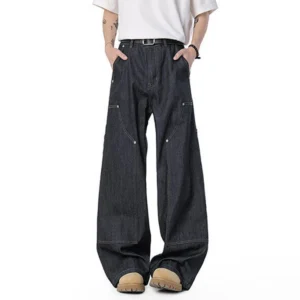 Solid Color Patchwork Straight Wide Leg Jeans