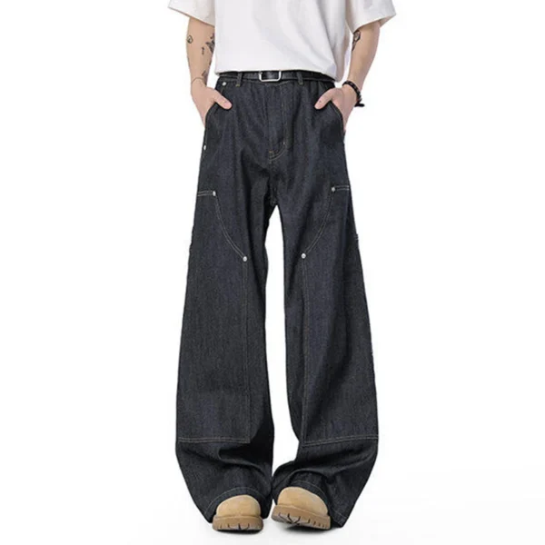 Solid Color Patchwork Straight Wide Leg Jeans