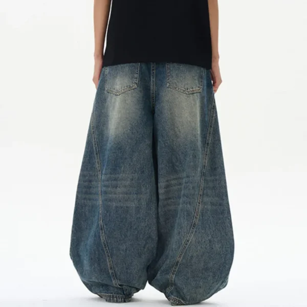 Washed Tie Flower Curved Knife Straight Jeans - Image 5