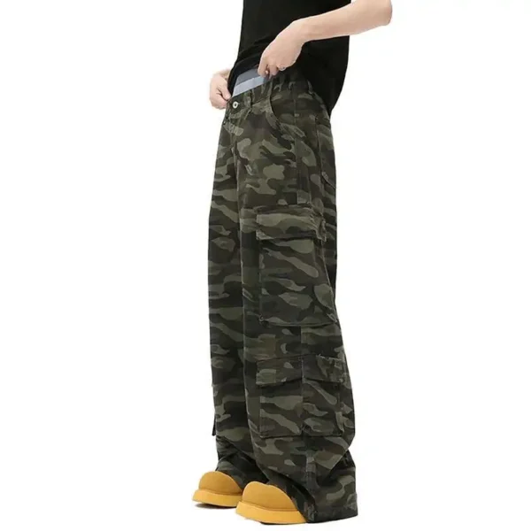Washed Camouflage Multi Pocket Droop Wide Leg Jeans - Image 4