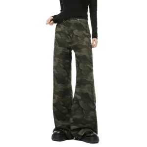 Camouflage Print Straight Denim Pants
