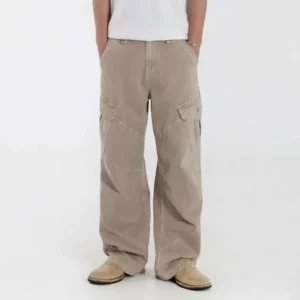 Washed Straight Cargo Jeans with Multi Pockets