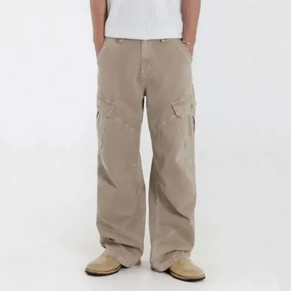 Washed Straight Cargo Jeans with Multi Pockets