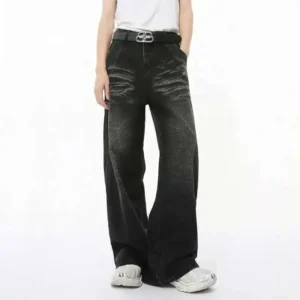 Alternative view of Washed Whisker Straight Wide Leg Jeans