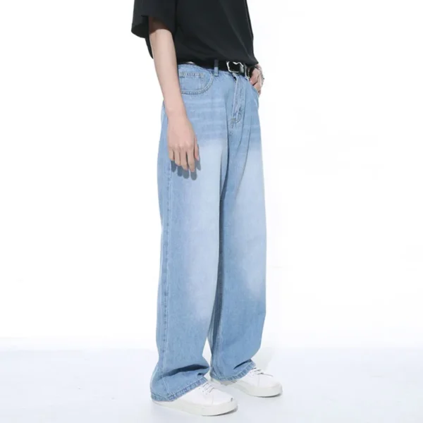 Black Gray Washed Straight Wide Leg Jeans - Image 6