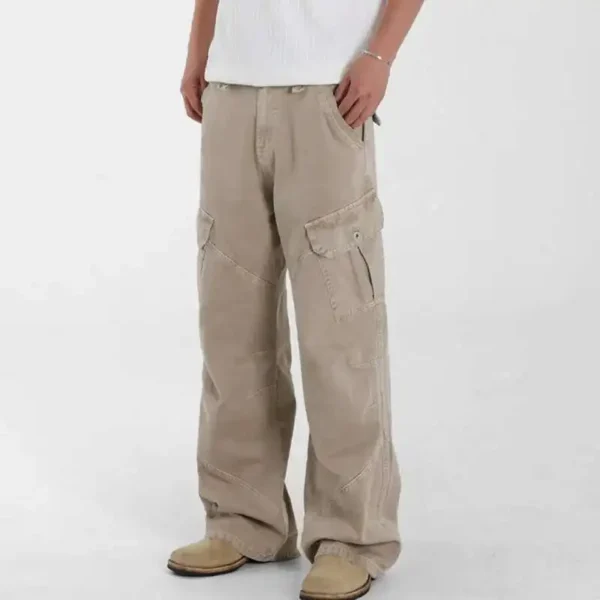 Washed Straight Cargo Jeans with Multi Pockets - Image 4