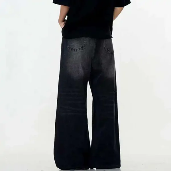 Solid Color Washed Straight Baggy Jeans - Image 4