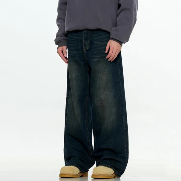 Solid Color Worn Out Straight Wide Leg Jeans - Image 5