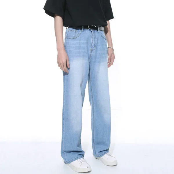 Black Gray Washed Straight Wide Leg Jeans - Image 5
