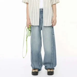 Alternative view of Multi Level Patchwork Straight Wide Leg Jeans