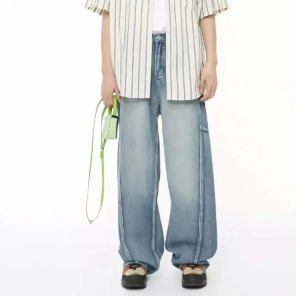 Multi Level Patchwork Straight Wide Leg Jeans - Image 2