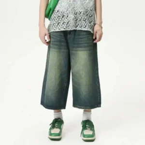 Calf Length Straight Wide Leg Denim Shorts