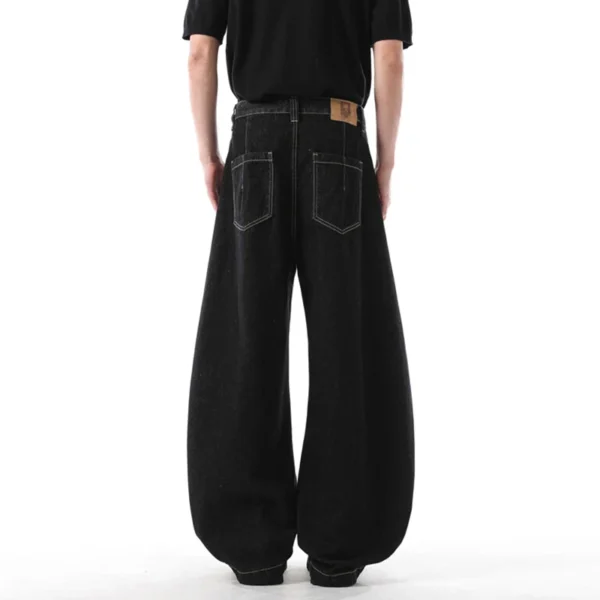 Solid Color Curved Knife Wide Leg Jeans with Button Design - Image 4