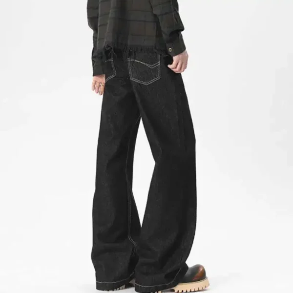 Solid Color Straight Baggy Jeans with Decorative Detail - Image 5