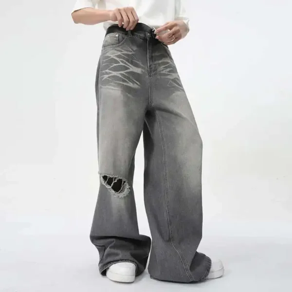 Contrast Color Straight Wide Leg Jeans - Image 5
