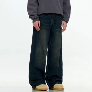 Alternative view of Solid Color Worn Out Straight Wide Leg Jeans