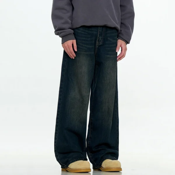Solid Color Worn Out Straight Wide Leg Jeans - Image 2