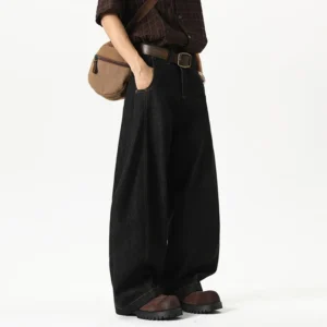Alternative view of Solid Color Curved Knife Straight Wide Leg Jeans