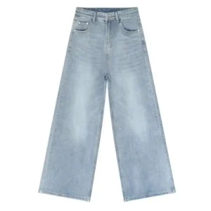 Gradient Wash Straight Wide Leg Jeans with Button Pockets
