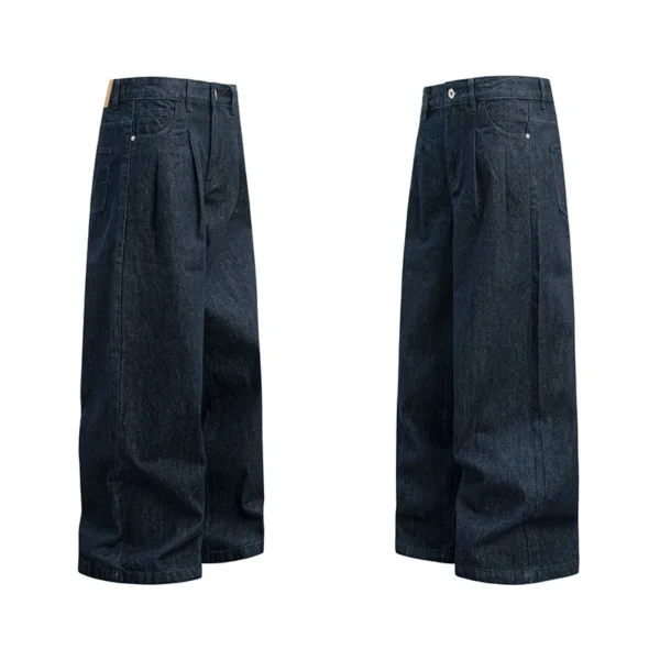Solid Color Wide Leg Straight Jeans - Image 3