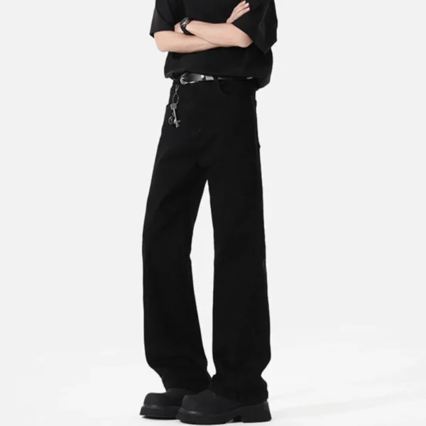 Solid Color Washed Straight Micro Flared Jeans - Image 3