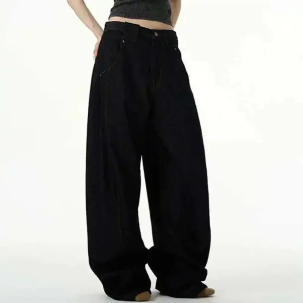 Solid Color Straight Machete Wide Leg Jeans - Image 2