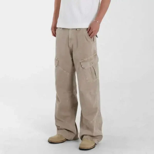 Washed Straight Cargo Jeans with Multi Pockets - Image 3