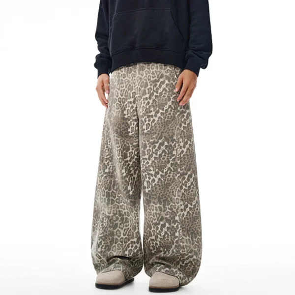Leopard Print Curved Knife Wide Leg Jeans - Image 2